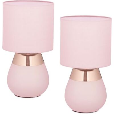 Relaxdays stel roze-koper schemerlampen, metalen voet, stoffen kap, E14, 32x18 cm Relaxdays stel roze-koper schemerlampen, metalen voet, stoffen kap, E14, 32x18 cm