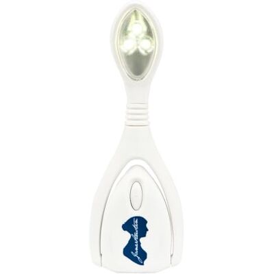 moses . Libri_x Lumi Plus Jane Austen Leeslamp, klemlamp met dimmer, led-boeklamp in wit met blauw silhouet moses . Libri_x Lumi Plus Jane Austen Leeslamp, klemlamp met dimmer, led-boeklamp in wit met blauw silhouet