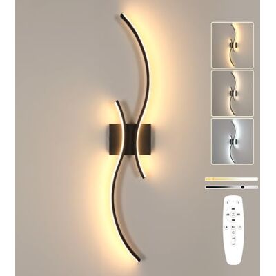 Comely LED Muurlamp Dimbaar met Afstandsbediening, 32W 80CM Muurlamp LED Zwart, 3000K-6500K, Creatieve Lange Golf Binnenwandlamp voor Woonkamer Gang Trap Comely LED Muurlamp Dimbaar met Afstandsbediening, 32W 80CM Muurlamp LED Zwart, 3000K-6500K, Creatieve Lange Golf Binnenwandlamp voor Woonkamer Gang Trap