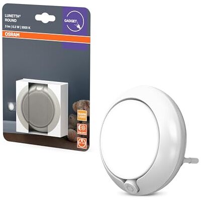 OSRAM LUNETTA Ronde nachtlamp wit met sensor; LED-technologie; 3 lm lichtstroom; 3000 K warmwit; aan/uit schakelaar; stopcontact installatie OSRAM LUNETTA Ronde nachtlamp wit met sensor; LED-technologie; 3 lm lichtstroom; 3000 K warmwit; aan/uit schakelaar; stopcontact installatie