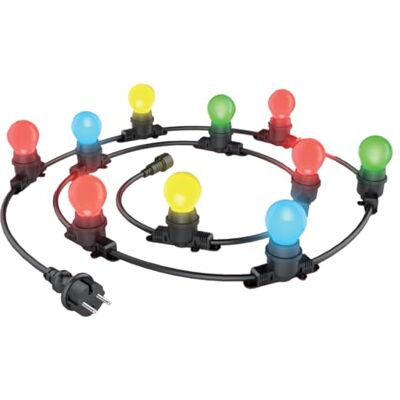 Xanlite Lichtsnoer voor buiten, uittrekbaar, zwarte kabel + 10 kleurrijke leds, E27-fitting Xanlite Lichtsnoer voor buiten, uittrekbaar, zwarte kabel + 10 kleurrijke leds, E27-fitting