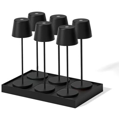 Lumisky Kelly Black Led-tafellamp, draadloos, aluminium, 6 stuks, dimbaar, hoogte 38 cm, met laadplaat Lumisky Kelly Black Led-tafellamp, draadloos, aluminium, 6 stuks, dimbaar, hoogte 38 cm, met laadplaat