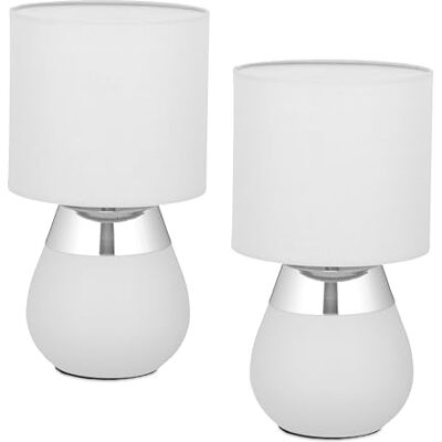 Relaxdays tafellamp set van 2, metalen voet, stoffen kap, E14, schemerlamp, met snoer, grijs-zilver, 32x18 cm Relaxdays tafellamp set van 2, metalen voet, stoffen kap, E14, schemerlamp, met snoer, grijs-zilver, 32x18 cm