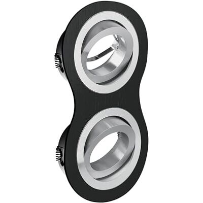GTV Morena Inbouwlamp, dubbel rond, kantelbare plafondlamp van aluminium in zwart met zilveren ringen, IP20, geschikt voor MR16-lampen, 2 x 50 W, ideaal voor woonkamer en keuken GTV Morena Inbouwlamp, dubbel rond, kantelbare plafondlamp van aluminium in zwart met zilveren ringen, IP20, geschikt voor MR16-lampen, 2 x 50 W, ideaal voor woonkamer en keuken