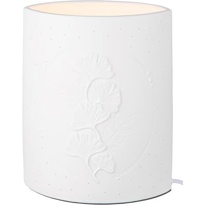 GILDE Tafellamp Ginkgo Krans porselein wit ginkgomotief hoogte 20,5 cm verlichting decoratie woonaccessoire design GILDE Tafellamp Ginkgo Krans porselein wit ginkgomotief hoogte 20,5 cm verlichting decoratie woonaccessoire design