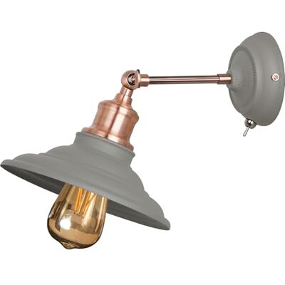 GTV Loret Wandlamp met schakelaar, diameter 20,6 cm, draaibare wandspot in grijs met messing detail, E27, IP20, 1-lichts verstelbare arm voor lees- en zonelicht in woonkamer en keuken GTV Loret Wandlamp met schakelaar, diameter 20,6 cm, draaibare wandspot in grijs met messing detail, E27, IP20, 1-lichts verstelbare arm voor lees- en zonelicht in woonkamer en keuken