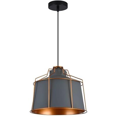 GTV GOA hanglamp – grijze metalen hanglamp Ø 32 cm met gouden kooi en binnenreflector, 1 × E27, 230 V, IP20, moderne plafondlamp voor eetkamer, woonkamer en keuken GTV GOA hanglamp – grijze metalen hanglamp Ø 32 cm met gouden kooi en binnenreflector, 1 × E27, 230 V, IP20, moderne plafondlamp voor eetkamer, woonkamer en keuken