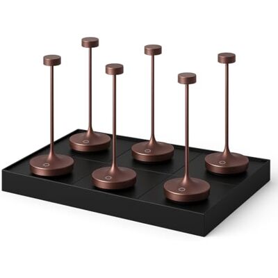 Lumisky Set van 6 draadloze led-tafellampen, warmwit, dimbaar, Ruby Copper, hoogte 25 cm, koper met laadblad Lumisky Set van 6 draadloze led-tafellampen, warmwit, dimbaar, Ruby Copper, hoogte 25 cm, koper met laadblad