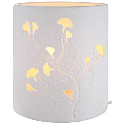 GILDE Lamp tafellamp decoratieve lamp Ginkgo decoratie van porselein met gatenpatroon hoogte 20 cm GILDE Lamp tafellamp decoratieve lamp Ginkgo decoratie van porselein met gatenpatroon hoogte 20 cm