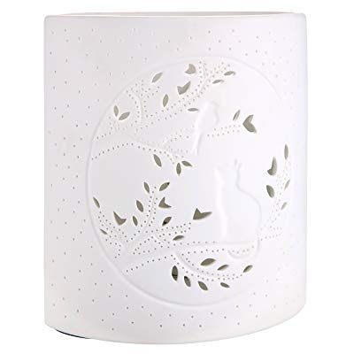 GILDE Tafellamp kat met vogel van porselein decoratie in wit hoogte 28 cm GILDE Tafellamp kat met vogel van porselein decoratie in wit hoogte 28 cm