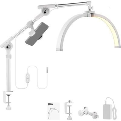 NEEWER Basics HM03-D Halve maan nagellamp met beweegbare tafelklem en standaard/mobiele telefoonhouder, 32 W opvouwbare led-nageltechniek, tafellamp voor make-up, schoonheidsbehandelingen, tatoeages NEEWER Basics HM03-D Halve maan nagellamp met beweegbare tafelklem en standaard/mobiele telefoonhouder, 32 W opvouwbare led-nageltechniek, tafellamp voor make-up, schoonheidsbehandelingen, tatoeages