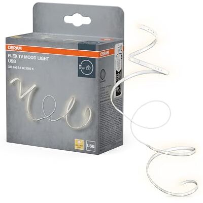 OSRAM TV MOOD LED-strip met USB-poort, 2,8W, 200lm, warm wit licht met 3500K, flexibel en buigbaar, voor gebruik binnenshuis, zelfklevend, LED niet vervangbaar, eenvoudige installatie OSRAM TV MOOD LED-strip met USB-poort, 2,8W, 200lm, warm wit licht met 3500K, flexibel en buigbaar, voor gebruik binnenshuis, zelfklevend, LED niet vervangbaar, eenvoudige installatie
