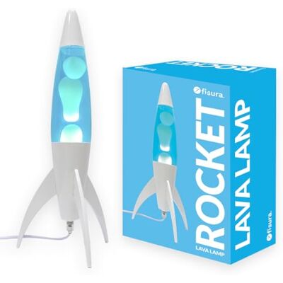 Fisura Blauwe lavalampe “rocket”. Witte basis, blauwe vloeistof en witte lava. Retro lavalampe met vervangbare lamp. Maatregelen: 20 cm x 20 cm x 45 cm Fisura Blauwe lavalampe “rocket”. Witte basis, blauwe vloeistof en witte lava. Retro lavalampe met vervangbare lamp. Maatregelen: 20 cm x 20 cm x 45 cm