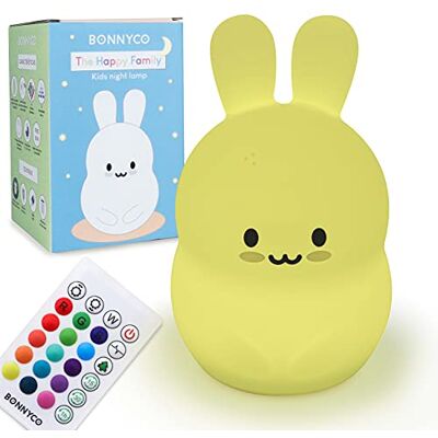 BONNYCO Nachtlampje voor Kinderen met Afstands- & Aanraakbediening en 16 Kleuren. Nachtlamp Kinderkamer met Timer, Konijn Siliconen Kinder Bedlampje BPA-vrij. Geschenk voor Meisjes en Jongens BONNYCO Nachtlampje voor Kinderen met Afstands- & Aanraakbediening en 16 Kleuren. Nachtlamp Kinderkamer met Timer, Konijn Siliconen Kinder Bedlampje BPA-vrij. Geschenk voor Meisjes en Jongens
