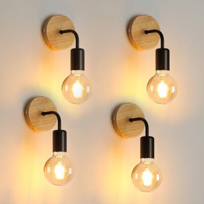 Comely Industriële wandlamp van hout en ijzer, set van 4, zwart, 10 x 11,5 x 17 cm, E27, zonder lamp Comely Industriële wandlamp van hout en ijzer, set van 4, zwart, 10 x 11,5 x 17 cm, E27, zonder lamp