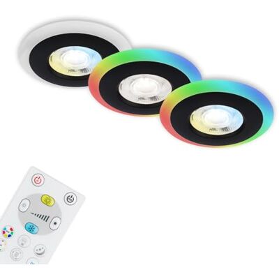 Briloner Set van 3 plafondinbouwspots LED, LED lichtring RGB CCT, vlakke LED inbouw, badkamer inbouwspot, badkamer inbouwspot IP44, zwart, 84x34 mm (DxH) Briloner Set van 3 plafondinbouwspots LED, LED lichtring RGB CCT, vlakke LED inbouw, badkamer inbouwspot, badkamer inbouwspot IP44, zwart, 84x34 mm (DxH)