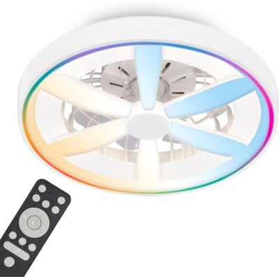 Briloner Plafond ventilator LED met verlichting, afstandsbediening, stille DC-motor met 5 snelheden, RGBIC, CCT en dimbaar licht, plafondlamp ventilator voor slaapkamer, 48 x 15 cm, wit Briloner Plafond ventilator LED met verlichting, afstandsbediening, stille DC-motor met 5 snelheden, RGBIC, CCT en dimbaar licht, plafondlamp ventilator voor slaapkamer, 48 x 15 cm, wit
