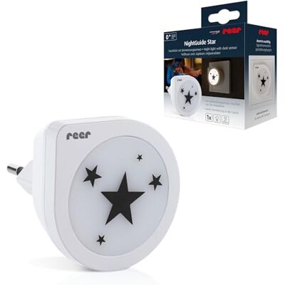 Reer NightGuide Star Led-nachtlampje met schemeringssensor, warmwit licht, energiebesparend, voor stopcontacten, modern cozy design met sterrenmotief Reer NightGuide Star Led-nachtlampje met schemeringssensor, warmwit licht, energiebesparend, voor stopcontacten, modern cozy design met sterrenmotief