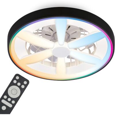 Briloner Plafond ventilator LED met verlichting, afstandsbediening, stille DC-motor met 5 snelheden, RGBIC, CCT en dimbaar licht, plafondlamp ventilator voor slaapkamer, 48 x 15 cm, zwart Briloner Plafond ventilator LED met verlichting, afstandsbediening, stille DC-motor met 5 snelheden, RGBIC, CCT en dimbaar licht, plafondlamp ventilator voor slaapkamer, 48 x 15 cm, zwart