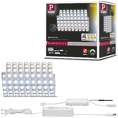 Paulmann 78872 LED strip MaxLED 500 basisset Smart Home Zigbee tunable white 3 m IP44 17 W 230/24 V zilver 1530 lm LED-lichtband spatwaterdicht Paulmann 78872 LED strip MaxLED 500 basisset Smart Home Zigbee tunable white 3 m IP44 17 W 230/24 V zilver 1530 lm LED-lichtband spatwaterdicht