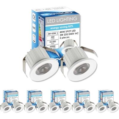 Sigmaled lighting Mini LED inbouwspot 3W dimbaar Koud wit licht 6000K 300 lumen RONDE kleine led downlight directe aansluiting 220V / 230V AC 10 stuks (5 doos à 2 stuks) Sigmaled lighting Mini LED inbouwspot 3W dimbaar Koud wit licht 6000K 300 lumen RONDE kleine led downlight directe aansluiting 220V / 230V AC 10 stuks (5 doos à 2 stuks)