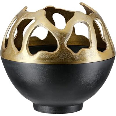 GILDE Windlicht Branca van aluminium goud/zwart hoogte 25cm x Ø 26cm Tafellamp GILDE Windlicht Branca van aluminium goud/zwart hoogte 25cm x Ø 26cm Tafellamp
