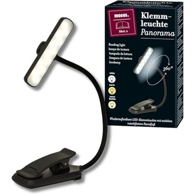 moses . Libri_x Panorama-leeslamp, led-leeslamp & boekenlamp met 24 leds, met 360° draaibare kop, 3 dimbare lichtkleuren, klemlamp met USB-C en verwisselbare accu moses . Libri_x Panorama-leeslamp, led-leeslamp & boekenlamp met 24 leds, met 360° draaibare kop, 3 dimbare lichtkleuren, klemlamp met USB-C en verwisselbare accu