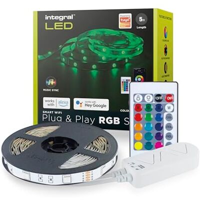 Integral Ingebouwde 5m RGB led-lichtstrip, bediening via wifi en intelligente app, plug & play, kleurverandering, dimmen, muzieksynchronisatie, compatibel met Alexa en Google Assistant. Integral Ingebouwde 5m RGB led-lichtstrip, bediening via wifi en intelligente app, plug & play, kleurverandering, dimmen, muzieksynchronisatie, compatibel met Alexa en Google Assistant.