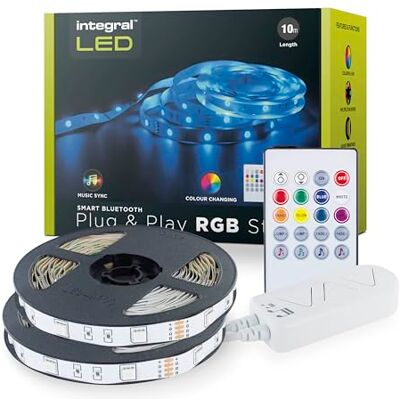 Integral LED Strip 10m RGB LED Strip met EU-stekker adapter & IR-controller, kleurverandering, dimbaar met Bluetooth App & IR-afstandsbediening kleur, helderheid en muzieksynchronisatie instelbaar Integral LED Strip 10m RGB LED Strip met EU-stekker adapter & IR-controller, kleurverandering, dimbaar met Bluetooth App & IR-afstandsbediening kleur, helderheid en muzieksynchronisatie instelbaar