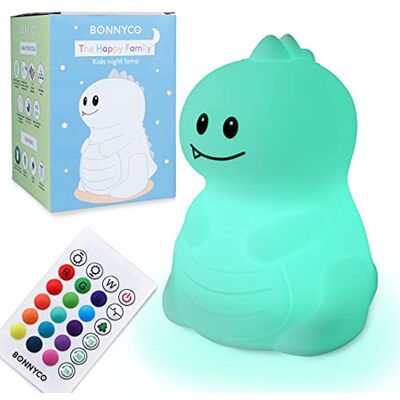 BONNYCO Nachtlampje voor Kinderen met Afstands- en Aanraakbediening en 16 Kleuren. Nachtlamp Kinderkamer Timer, Dinosaurus Siliconen Kinder Bedlampje BPA-vrij. Geschenk voor Jongens en Meisjes BONNYCO Nachtlampje voor Kinderen met Afstands- en Aanraakbediening en 16 Kleuren. Nachtlamp Kinderkamer Timer, Dinosaurus Siliconen Kinder Bedlampje BPA-vrij. Geschenk voor Jongens en Meisjes