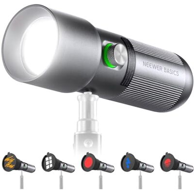 NEEWER BASICS RGB Fotografie Zaklamp met 4 Kleuren/20 Gobo Filters/7500mAh CRI95+, 7500 mAh, 10 W, 6300 K, draagbare led-spot met omgevingsmotieven, zonsopgang van aluminium, voor studioverlichting NEEWER BASICS RGB Fotografie Zaklamp met 4 Kleuren/20 Gobo Filters/7500mAh CRI95+, 7500 mAh, 10 W, 6300 K, draagbare led-spot met omgevingsmotieven, zonsopgang van aluminium, voor studioverlichting