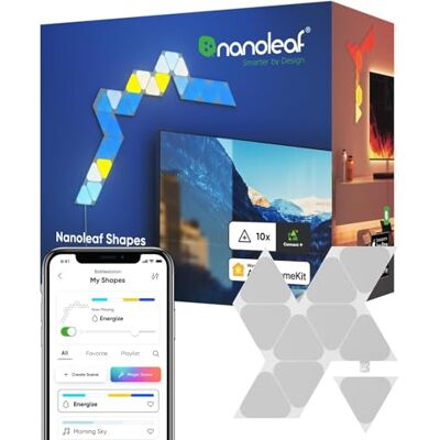 Nanoleaf Shapes Mini Triangle Expansion Pack, 10 Additional Smart Light Panels LED RGBW-Modular Wi-Fi Colour Changing Wall Lights, Works with Alexa Google Assistant Apple Homekit, Room Decor & Gaming Nanoleaf Shapes Mini Triangle Expansion Pack, 10 Additional Smart Light Panels LED RGBW-Modular Wi-Fi Colour Changing Wall Lights, Works with Alexa Google Assistant Apple Homekit, Room Decor & Gaming