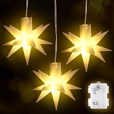 SALCAR Set van 3 led-kerststerren voor binnen en buiten, led-ster, batterij, kerstdecoratie, 3D-lichtster, Kerstmis, raam, outdoor, warmwit SALCAR Set van 3 led-kerststerren voor binnen en buiten, led-ster, batterij, kerstdecoratie, 3D-lichtster, Kerstmis, raam, outdoor, warmwit