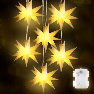 SALCAR Set van 6 led-kerststerren voor binnen en buiten, led-ster, batterij, kerstdecoratie, 3D-lichtster, Kerstmis, raam, outdoor, warmwit SALCAR Set van 6 led-kerststerren voor binnen en buiten, led-ster, batterij, kerstdecoratie, 3D-lichtster, Kerstmis, raam, outdoor, warmwit