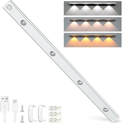 Alyvisun LED Oplaadbare Kastlamp 60 cm met Bewegingssensor Magnetische Installatie, 3 Lichtkleuren en Instelbare Helderheid voor Kast, Hal, Trap, Keuken Alyvisun LED Oplaadbare Kastlamp 60 cm met Bewegingssensor Magnetische Installatie, 3 Lichtkleuren en Instelbare Helderheid voor Kast, Hal, Trap, Keuken