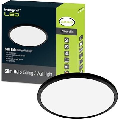 Integral Halo Led-plafondlamp, 18 W, 1500 lm, dimbaar, diameter 291 mm, modern rond design en zwarte rand, ideaal voor slaapkamer, keuken, woonkamer, werkkamer en hal Integral Halo Led-plafondlamp, 18 W, 1500 lm, dimbaar, diameter 291 mm, modern rond design en zwarte rand, ideaal voor slaapkamer, keuken, woonkamer, werkkamer en hal