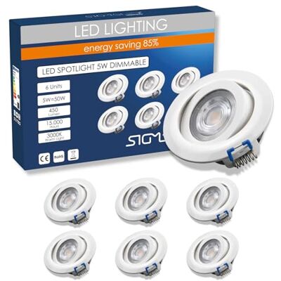 Sigmaled lighting , Inbouw LED SPOTLIGHT 5W Dimbaar 450lm, Warm Wit 3000K, Inbouwgat Ø70-80mm, 220V-240V AC, Verstelbare LED INBOUWSPOT, 6 stuks Sigmaled lighting , Inbouw LED SPOTLIGHT 5W Dimbaar 450lm, Warm Wit 3000K, Inbouwgat Ø70-80mm, 220V-240V AC, Verstelbare LED INBOUWSPOT, 6 stuks