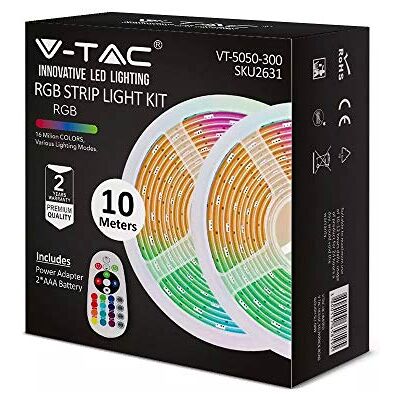 V-TAC Set 2 RGB SMD5050 4,8W/M 12V IP20 + controller + voeding + afstandsbediening V-TAC Set 2 RGB SMD5050 4,8W/M 12V IP20 + controller + voeding + afstandsbediening