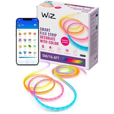 WiZ LED strip Neon Flex 5 meter RGBIC Makkelijke installatie Gekleurd en Wit licht RGBIC; meerdere kleuren tegelijk Vorm zoals jij wilt WiZ LED strip Neon Flex 5 meter RGBIC Makkelijke installatie Gekleurd en Wit licht RGBIC; meerdere kleuren tegelijk Vorm zoals jij wilt