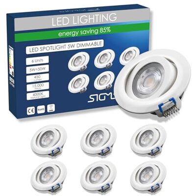 Sigmaled lighting , Inbouw LED SPOTLIGHT 5W Dimbaar 450lm, Neutraal Wit 4000K, Inbouwgat Ø70-80mm, 220V-240V AC, Verstelbare LED INBOUWSPOT, 6 stuks Sigmaled lighting , Inbouw LED SPOTLIGHT 5W Dimbaar 450lm, Neutraal Wit 4000K, Inbouwgat Ø70-80mm, 220V-240V AC, Verstelbare LED INBOUWSPOT, 6 stuks