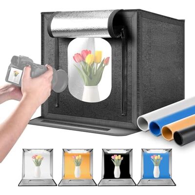 NEEWER 50W Upgraded Photo Studio Light Box, 24"x24" Draagbare Opvouwbare Fotografie Lichtbox, 4 Achtergronden, 5600K 160 LEDs 5200lx/0,5m Dimbaar Picture Booth Shooting Tent voor Sieraden Elektronica NEEWER 50W Upgraded Photo Studio Light Box, 24"x24" Draagbare Opvouwbare Fotografie Lichtbox, 4 Achtergronden, 5600K 160 LEDs 5200lx/0,5m Dimbaar Picture Booth Shooting Tent voor Sieraden Elektronica
