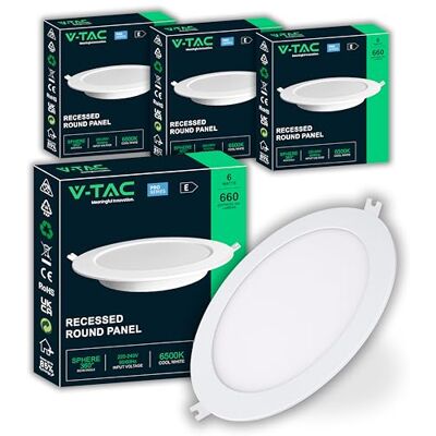 V-TAC 4 x led-inbouwspots, rond, 6 W, Pro-serie, diameter 120 mm, 660 lumen, IP20, voor plafond, huis, gipsplaat, mini-paneel, lamp, gat 107-112 mm, koud wit 6500 K V-TAC 4 x led-inbouwspots, rond, 6 W, Pro-serie, diameter 120 mm, 660 lumen, IP20, voor plafond, huis, gipsplaat, mini-paneel, lamp, gat 107-112 mm, koud wit 6500 K
