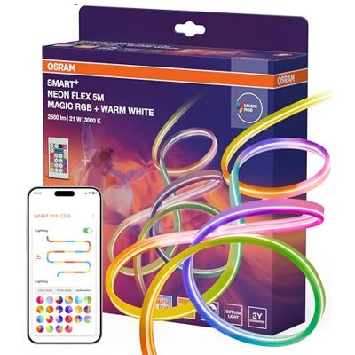 OSRAM SMART WIFI NEON FLEX kleurrijk/witte LED-strips voor buitengebruik met WiFi-technologie en homogene lichtverdeling, MGC TW RC, niet dimbaar, wit, siliconen, 5 m, lampen niet vervangbaar OSRAM SMART WIFI NEON FLEX kleurrijk/witte LED-strips voor buitengebruik met WiFi-technologie en homogene lichtverdeling, MGC TW RC, niet dimbaar, wit, siliconen, 5 m, lampen niet vervangbaar