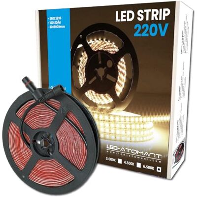 LED ATOMANT Ledstrip, 5 m, direct op 220 V, koudwit (6500 K), waterdicht, gesneden om de 10 cm LED ATOMANT Ledstrip, 5 m, direct op 220 V, koudwit (6500 K), waterdicht, gesneden om de 10 cm
