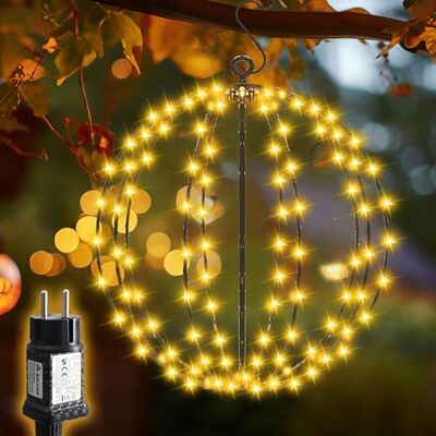SALCAR Led-kerstverlichting voor buiten, 30 cm, 120 leds, hangende bollen, waterdicht, 8 modi, kerstdecoratie, lichtketting met timer, geheugenfunctie, voor tuinfeest, binnen, woonkamer, warmwit SALCAR Led-kerstverlichting voor buiten, 30 cm, 120 leds, hangende bollen, waterdicht, 8 modi, kerstdecoratie, lichtketting met timer, geheugenfunctie, voor tuinfeest, binnen, woonkamer, warmwit