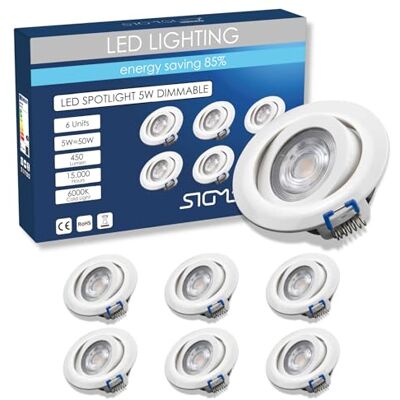 Sigmaled lighting , Inbouw LED SPOTLIGHT 5W Dimbaar 450lm, Koud Wit 6000K, Inbouwgat Ø70-80mm, 220V-240V AC, Verstelbare LED INBOUWSPOT, 6 stuks Sigmaled lighting , Inbouw LED SPOTLIGHT 5W Dimbaar 450lm, Koud Wit 6000K, Inbouwgat Ø70-80mm, 220V-240V AC, Verstelbare LED INBOUWSPOT, 6 stuks