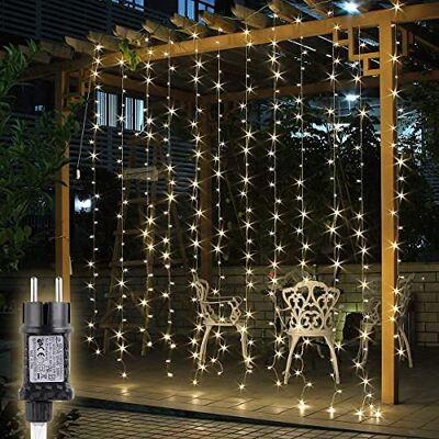 SALCAR LED lichtgordijn 3x3m IP44 gordijn lichtketting, lichtgordijn voor kerst, feestdecoratie, binnenverlichting, 8 lichtprogramma's (warm wit) SALCAR LED lichtgordijn 3x3m IP44 gordijn lichtketting, lichtgordijn voor kerst, feestdecoratie, binnenverlichting, 8 lichtprogramma's (warm wit)