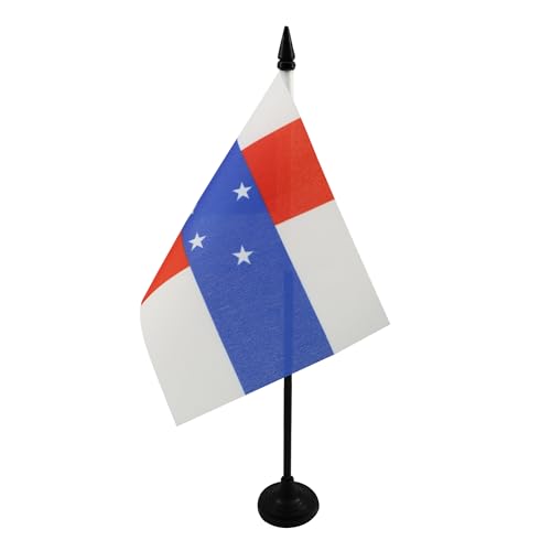 AZ FLAG Nederlandse Antillen Tafelvlag 15x10 cm Nederlandse Bureaivlag 15 x 10 cm Zwarte plastic stok en voet