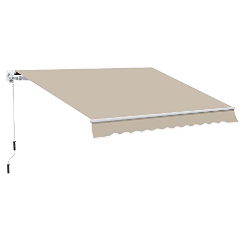 Outsunny handmatige knikarmluifel luifel 4 m met handslinger balkonluifel zonwering wandmontage balkon aluminium wit + beige 245 x 245 cm