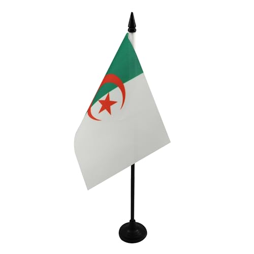 AZ FLAG Algerije Tafelvlag 15x10 cm Algerijnse Bureauvlag 15 x 10 cm Zwarte plastic stok en voet